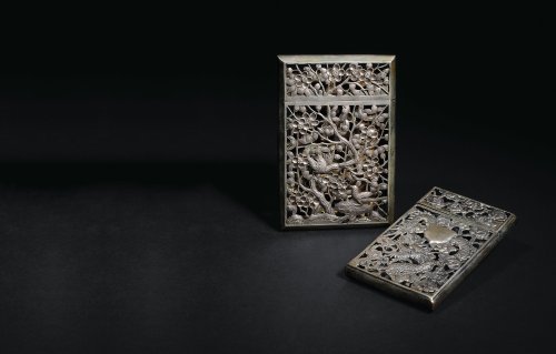 民国·银质浮雕镂空龙纹名片盒二件