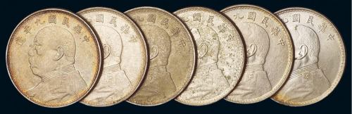 民国九年袁世凯像壹圆银币六枚，海南版，均原色原味，完全未使用品