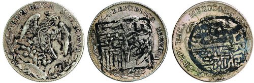 1889年、1894年、1895年墨西哥鹰洋银币三枚