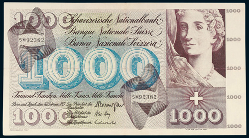 1971年瑞士银行发行1000瑞士法郎