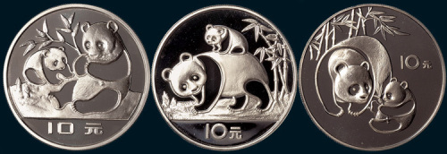 1983、1984、1985年一盎司熊猫银币各一枚