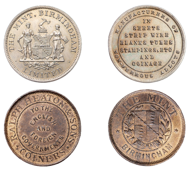 1880年、1889年英国伯明翰造币厂铜质广告章各一枚
