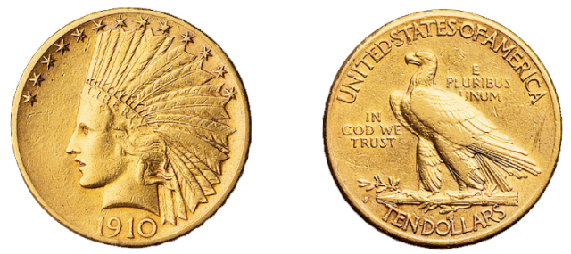 1910年美国10美元金币一枚