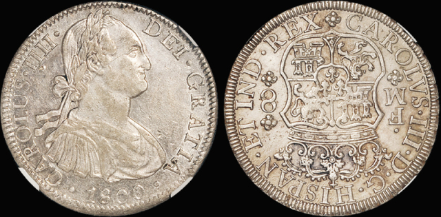 1771年西班牙、1880年墨西哥8R银币/NPGS AU53、NGC AU Details