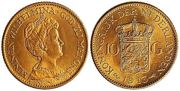 1913年荷兰女王像10盾金币
