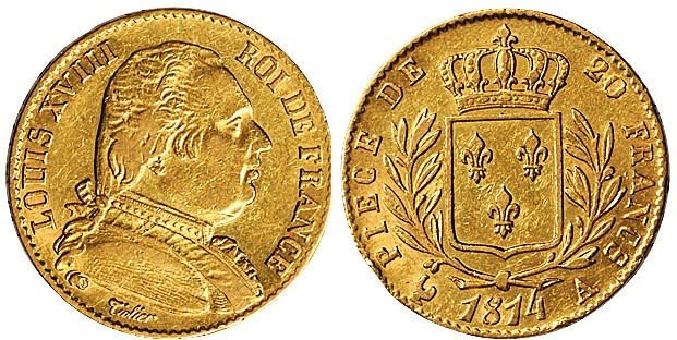1814年法国路易十八世20法郎金币
