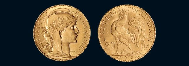 1912年法国高卢鸡20法郎金币