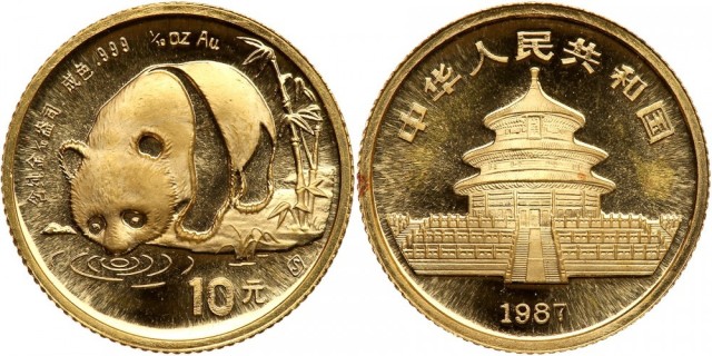 1987年熊猫纪念金币1/10盎司 完未流通