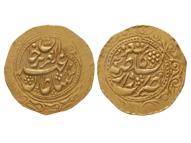 1875年（AH1292）新疆“阿古柏”（yaakub）金币（又名铁勒金币Tilla），NGC MS63