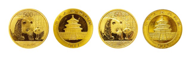 2011年熊猫纪念金币1/10盎司二枚 完未流通
