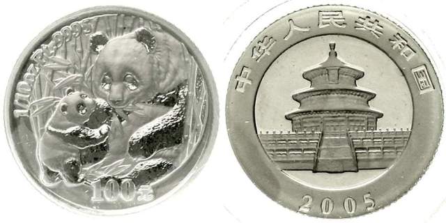2005年熊猫纪念铂币1/10盎司 完未流通