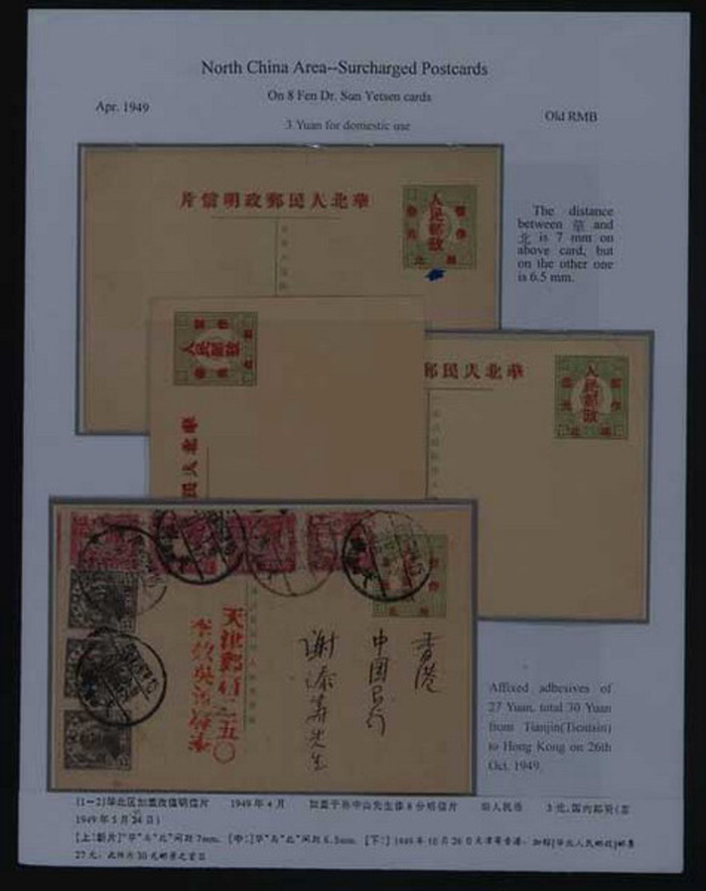 PS 1949年华北区邮政局加盖“人民邮政”明信片一组八件