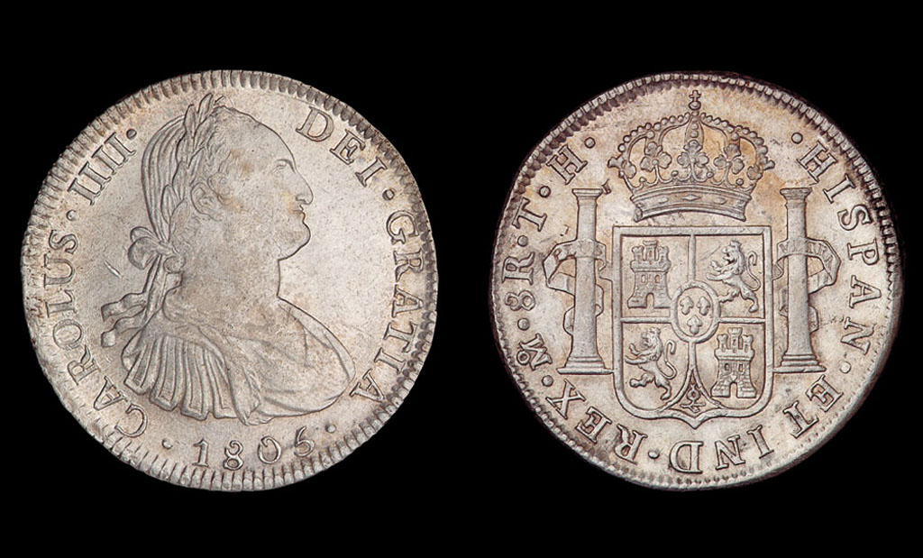 1805年西属墨西哥双柱银币一枚