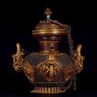18世纪 錾银云纹铜鎏金佛前供炉