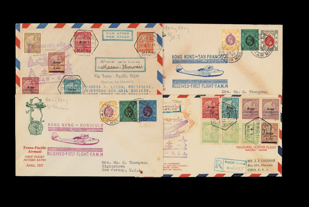FFC 1937年上海、澳门、香港寄出中美首航封一组十三件
