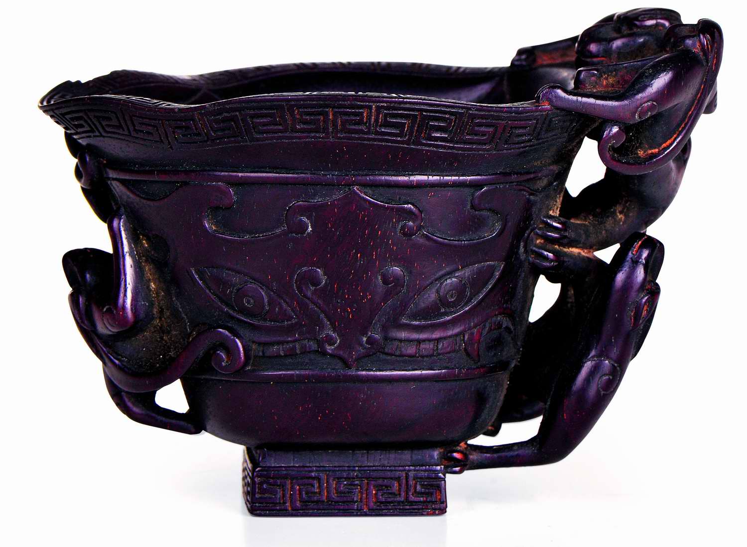 清中期 紫檀螭龙杯