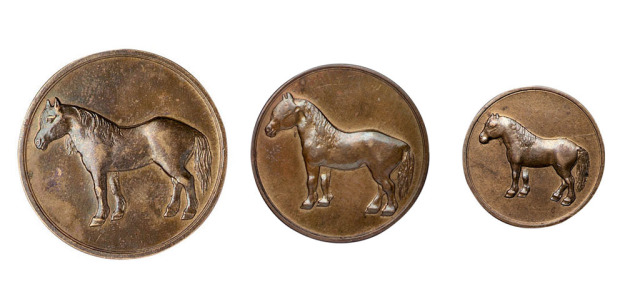 民国时期天津造币厂铸造马钱单面试铸样币大、中、小各一枚