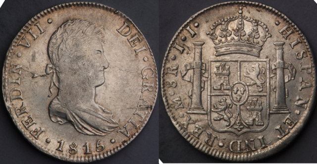 1815年西班牙双柱银币一枚