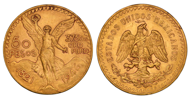 1821-1946年墨西哥金币五十披索一枚