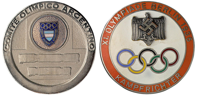 1936年柏林奥林匹克运动会裁判章、阿根廷奥委会章各一枚