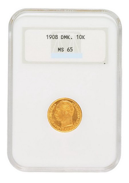 1908年丹麦国王弗雷德里克八世10克朗金币一枚