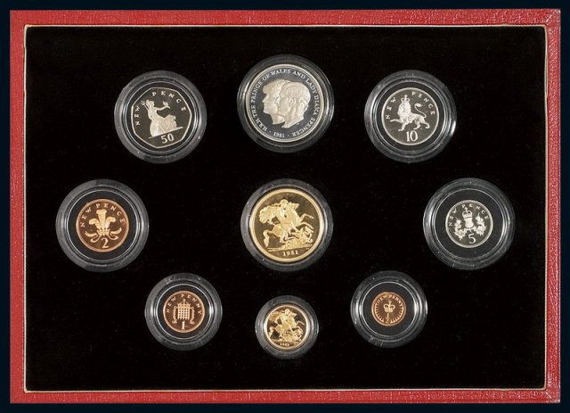 1981年英国金、银、铜、镍纪念币九枚全套