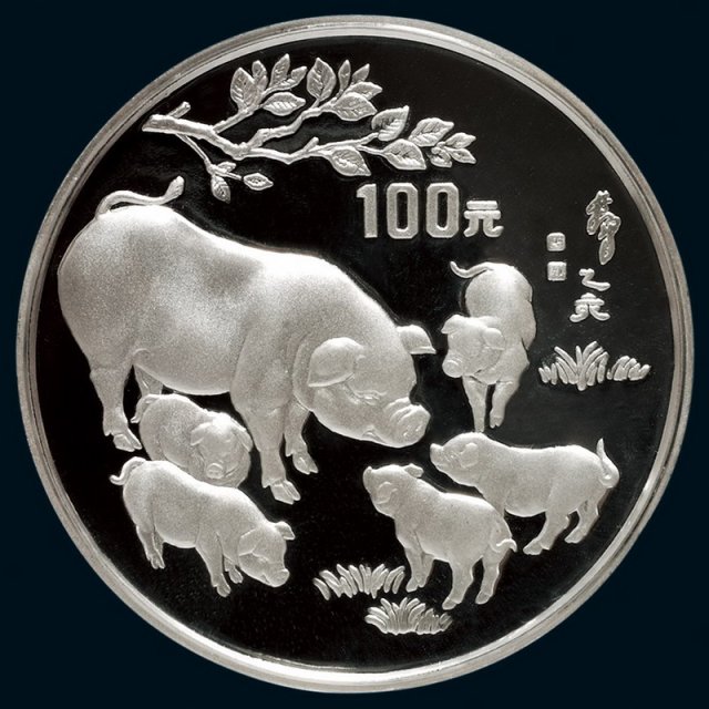 1995年已亥（猪年）十二盎司纪念银币一枚