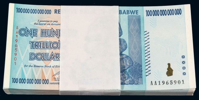2008年津巴布韦（津巴布韦）100万亿世界最大面额纸币一百枚连号
