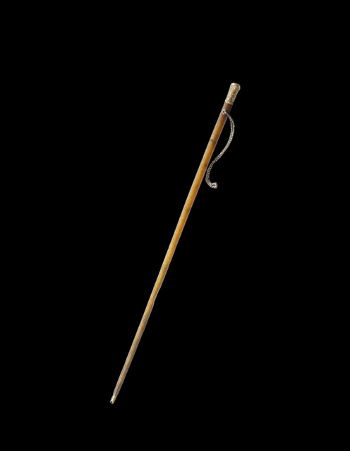  十九世纪 錾花鎏金镶玛瑙柄犀角手杖