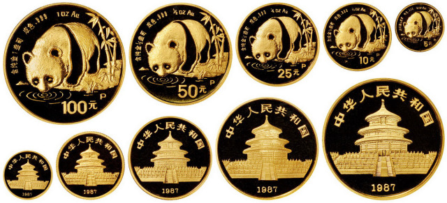 1987年熊猫纪念金币1套5枚全