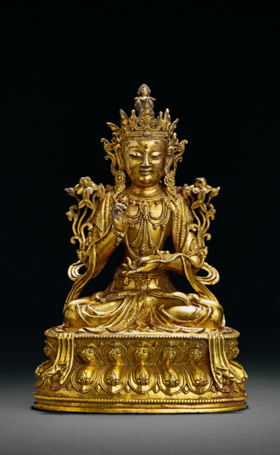 明早中期 铜鎏金文殊菩萨坐像
