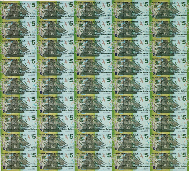 2015年澳大利亚发行中澳贸易伍圆45枚连体塑料钞