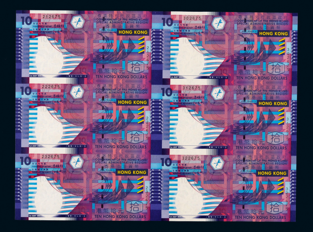 2002年香港新版拾元6连体钞
