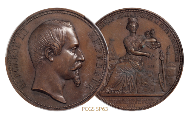 1855年纪念英国维多利亚女王访问法国布伦纪念铜章/PCGS SP63