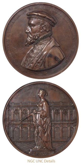 1844年英国伦敦交易所重新运营纪念铜章/NGC UNC Details