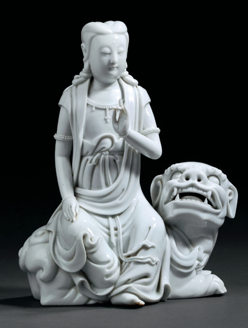  清 德化窑白瓷狮吼观音坐像