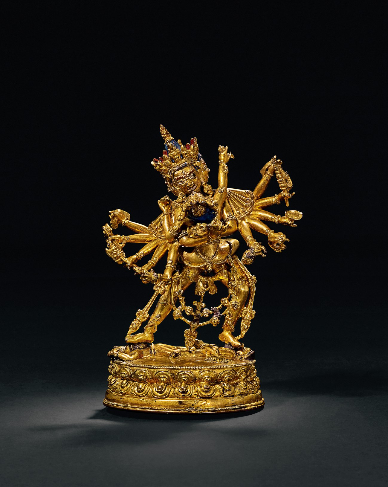 明中期(16世纪) 铜鎏金双身十二臂上乐金刚图片及价格- 芝麻开门收藏网