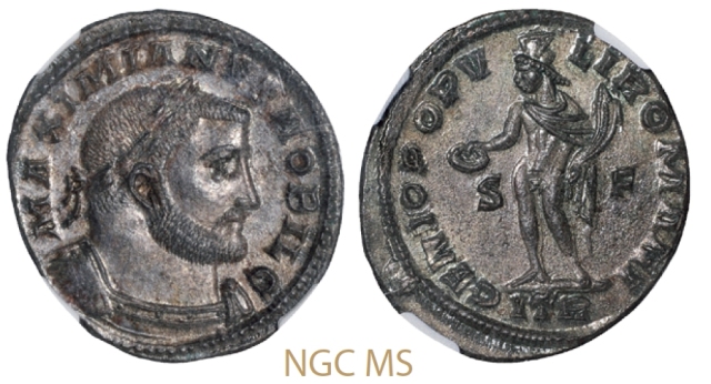 公元305-311年古罗马帝国皇帝伽列里乌斯像银币/NGC MS