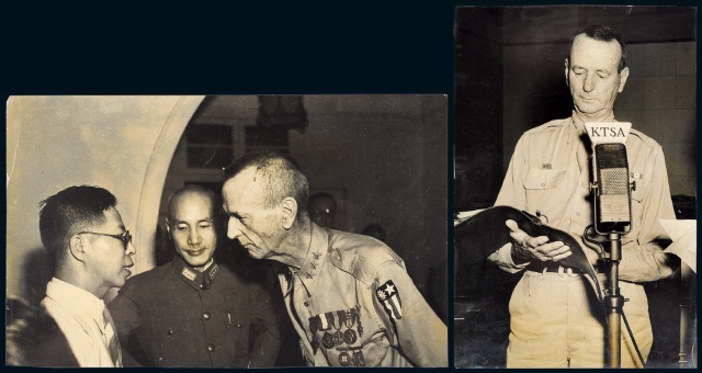 1940年代美国陆军中将乔纳森·温莱特、蒋介石等新闻照片二张