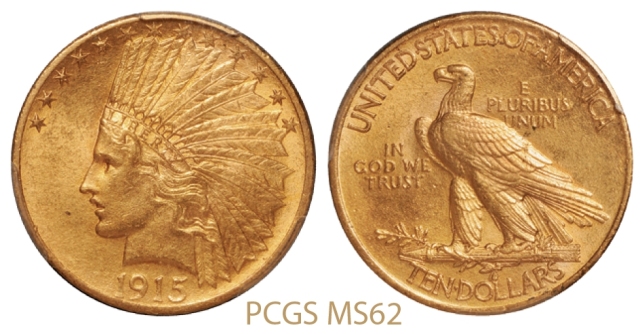 1915年美国印第安土著人像10元金币/PCGS MS62