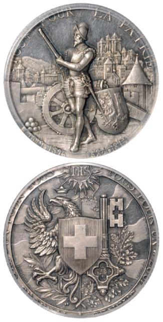 1887年瑞士日内瓦射击节纪念银章/PCGS SP63