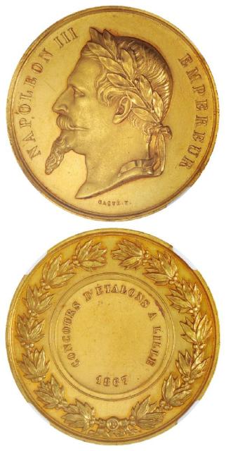 1867年法国拿破仑三世像金质纪念章/NPGS AU58