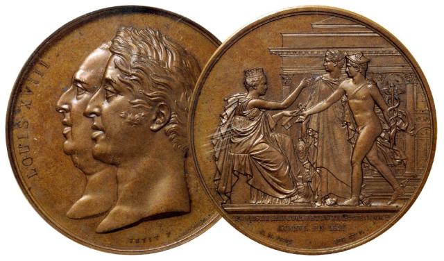 1825年法国巴黎证券交易所奠基大型纪念铜章/PCGS SP64BN