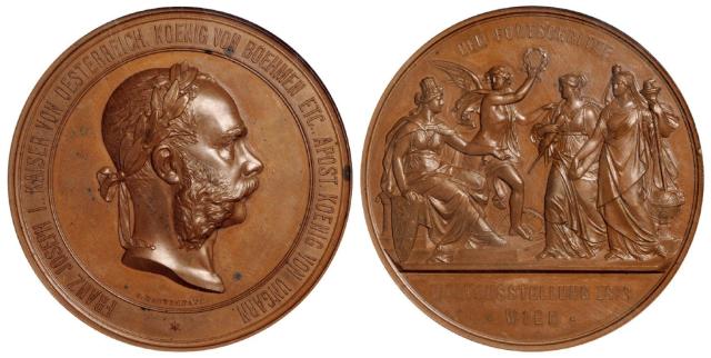 1873年奥地利维也纳世界博览会大型纪念铜章/NGC MS62BN