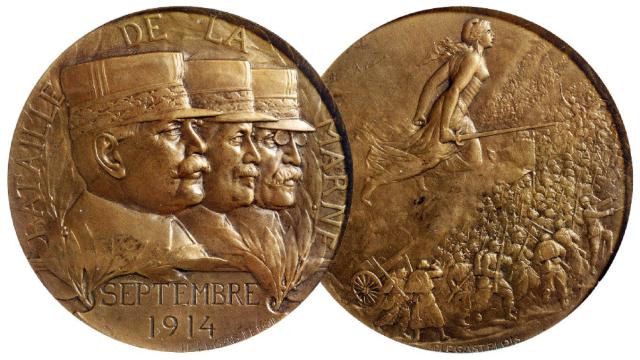 1914年法国第一次马恩河战役大型纪念铜章/NGC MS64BN
