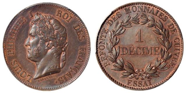1840年法国路易·菲利普一世像1法郎铜质样币/PCGS SP64BN