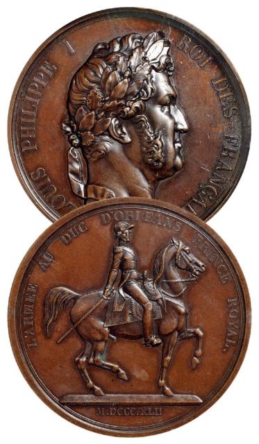 1842年法国奥尔良公爵军队掌权大型纪念铜章/PCGS SP63BN