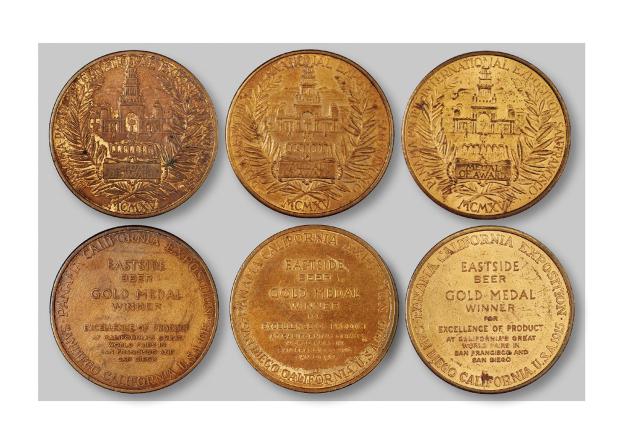 1915年首届巴拿马太平洋万国博览会最佳作品金奖铜鎏金代用币三枚