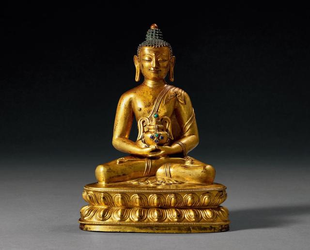 明早期（15世纪） 铜鎏金长寿佛
