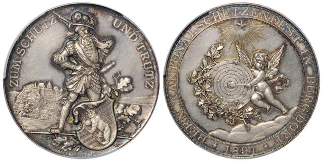 1891年瑞士布格多夫射击节纪念银章/PCGS SP62